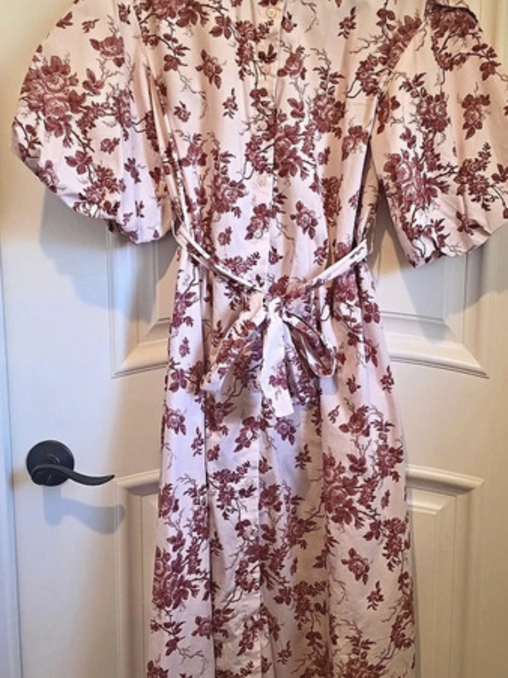 Banana Republic Toile Puffed Sleeves Dress Pink Size Small